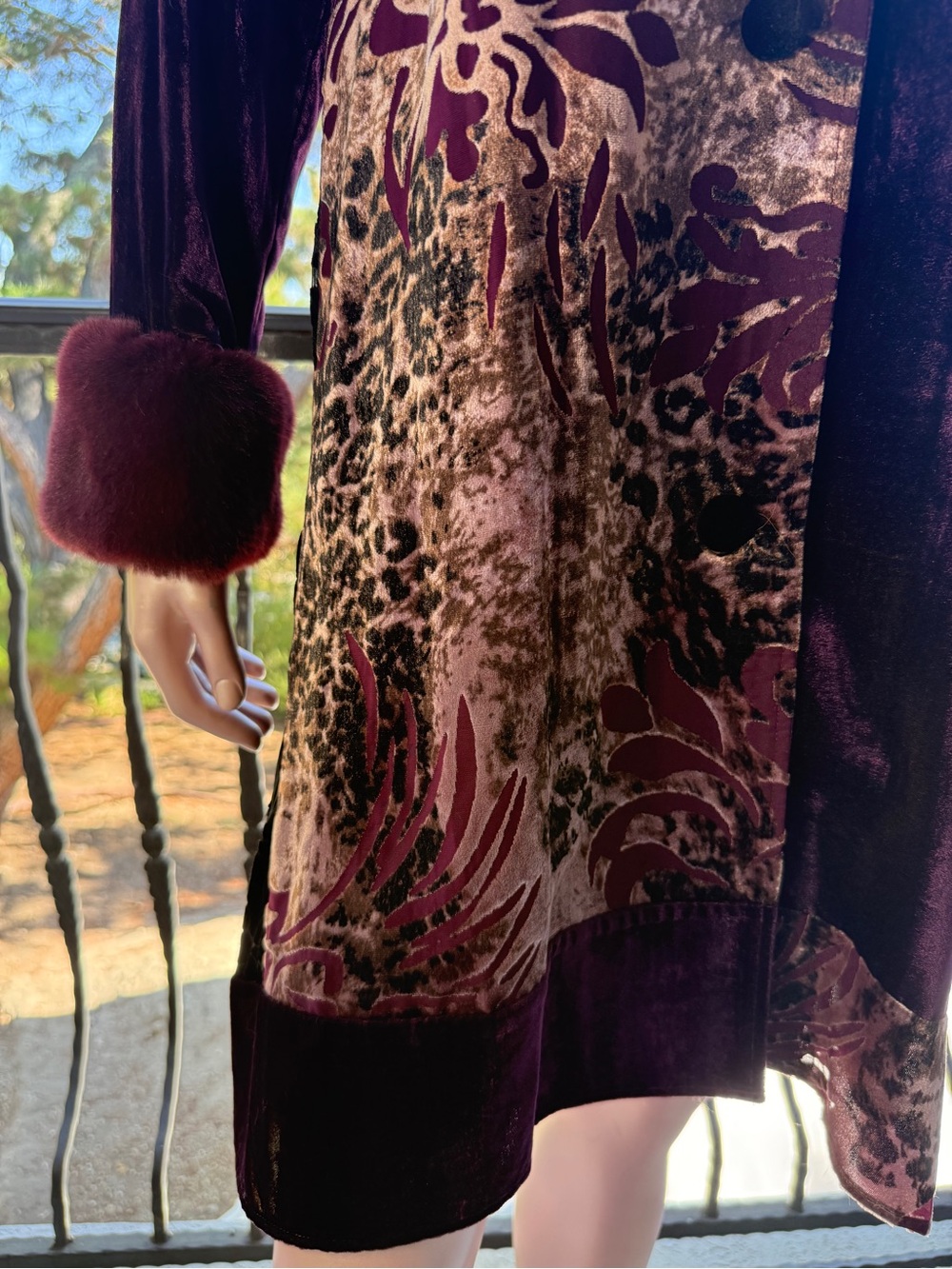 Soft Surrounding jacket velvet burn out-removable fur- plum burgundy patchwork S - Picture 15 of 17